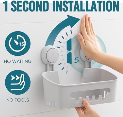 TAILI Shower Caddy Suction Cup, Bathroom Organizer Shelves Grey 2 pack - Image 2