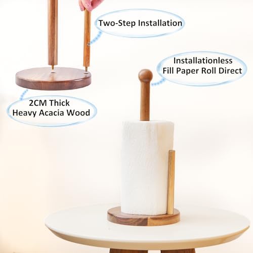 14" Acacia Wooden Paper Towel Holder, 6.7" Large Heavy Base Wooden Kitchen - Image 3