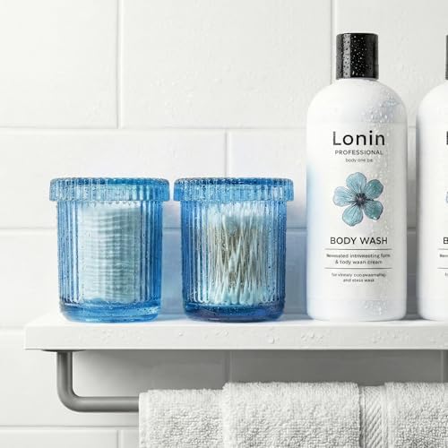 Blue Thick Glass Bathroom Qtip Holder, 2 Pack - Image 2