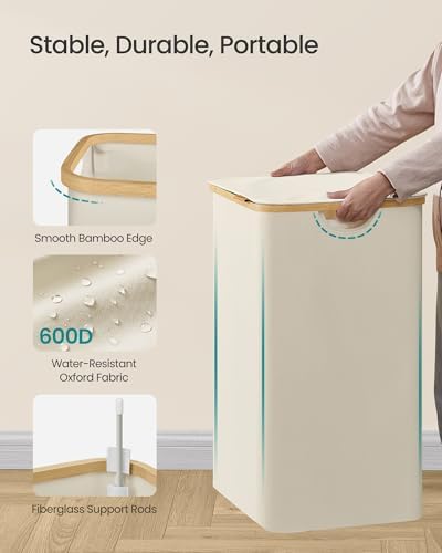 SONGMICS Laundry Hamper with Lid, 140L Laundry Basket, Bamboo Frame - Image 5