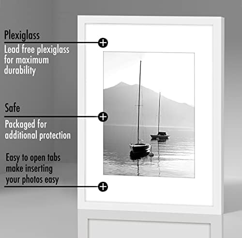 Americanflat 12x16 Picture Frame with Polished Plexiglass - Set of 5 - Use as 8.5x11 Frame with Mat or Display 12x16 Photo Without Mat - Galleria Collection - Picture Frames for Wall Display - White