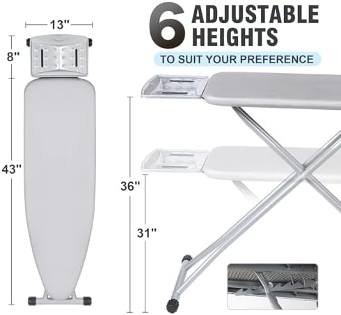 oleaf Ironing Board with Cover and Thicken Pad Height Adjustable Full Size - Image 2