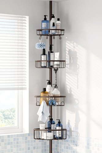 Corner Shower Caddy Tension Pole 4-Tier 47-121 Adjustable Stainless Steel by ESSEMELLC