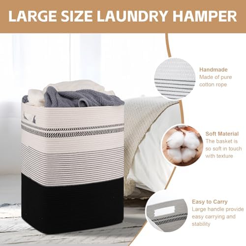 80L Large Cotton Rope Laundry Basket - Image 3