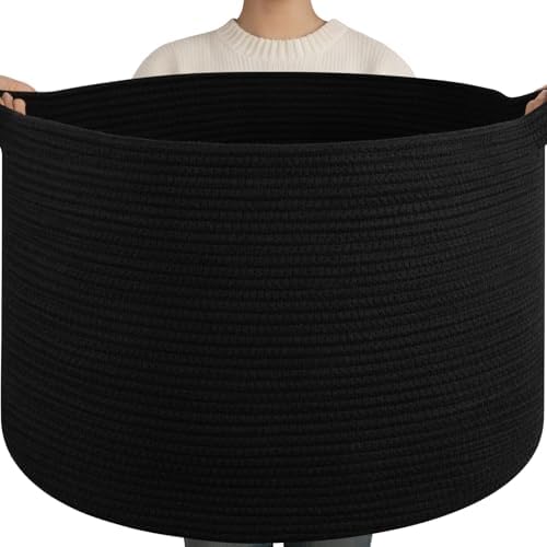 OIAHOMY 115L Extra Large Blanket Basket Living Room Laundry Basket Black by MasterofSpaceOptimization