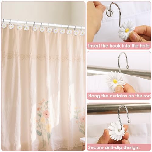 Flower Shower Curtain Hooks, 12 Pack Rustproof Stainless Steel Decorative - Image 6