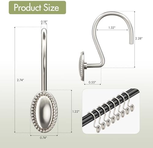 AmazerBath Nickel Shower Curtain Hooks, Decorative Modern Shower Curtain Hangers - Image 2