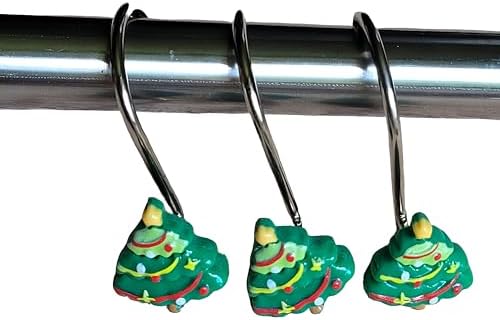 Two Fish Home Fashions Set of 12 Decorative Christmas Tree Resin Shower Curtain by TwoFishHomeFashionLLC