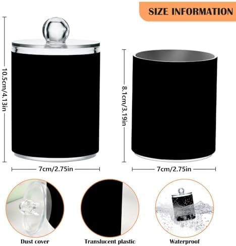 Qilmy Solid Black Qtip Holder 2 Pack, 14 oz Apothecary Jars Bathroom Vanity - Image 3