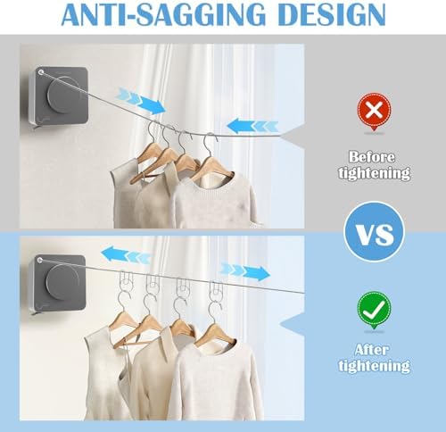 Retractable Clothesline Indoor, Non-Sagging Outdoor Clothes Line Retracting - Image 2