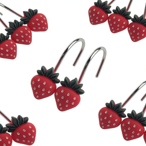 Two Fish Home Fashions Set of 12 Decorative Strawberry Shower Curtain Hooks - Image 6