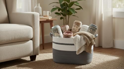Large laundry basket woven from natural cotton rope - Image 6