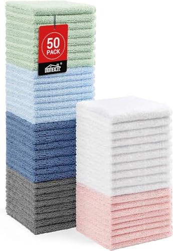 HOMEXCEL Washcloths 50PK, Ultra Soft&Highly Absorbent Face Towels, 12X12 in by HOMEXCEL