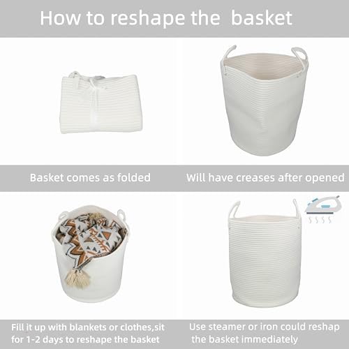 XUANGUO White Cotton Rope Laundry Basket Hamper - Image 7