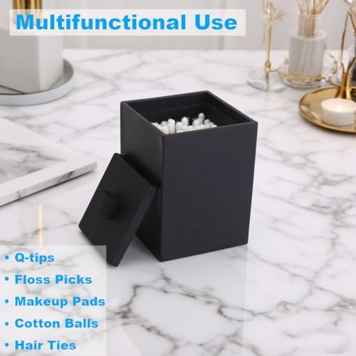 Square Cotton Swab Holder with Lid, Matte Black Qtip Holder Bathroom - Image 3