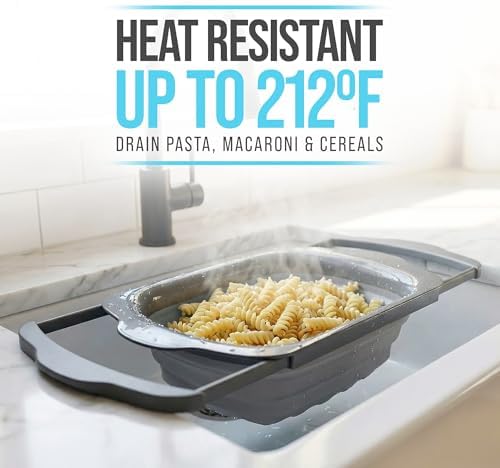 Comfify Gray Collapsible Silicone Over-Sink Colander – 6 Qt – Extendable - Image 7