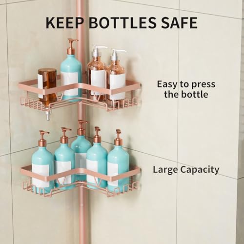 KEGII Corner Shower Caddy Tension Pole, Bathroom Organizer, Blush Nude - Image 4