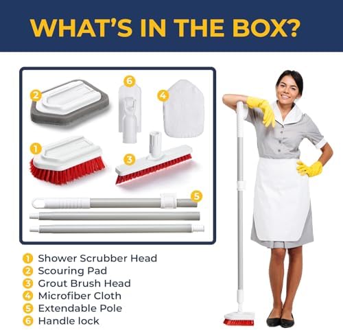 Shower Scrubber with Long Handle, Stiff Bristles Grout-Brush, Tub Scrub-Brush - Image 3