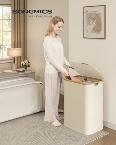 SONGMICS Laundry Hamper with Lid, 140L Laundry Basket, Bamboo Frame - Image 2
