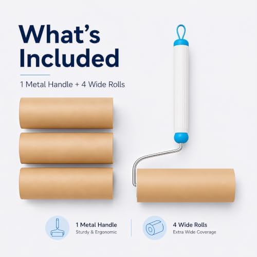 Lint Roller, Handle + 4 Refills 6.3in, Kraft Paper Pet Hair Remover - Image 4