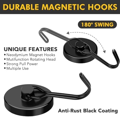 MIKEDE Black Magnetic Hooks Heavy Duty 120LB+ Swivel Strong Magnet Hook - Image 3