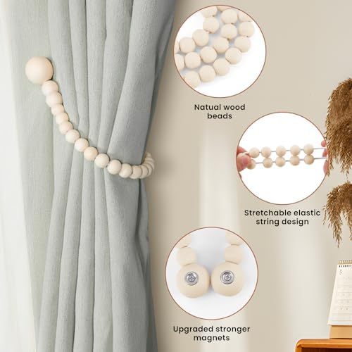 KLOGTSIND Magnetic Curtain Tiebacks, 4 Pack Wood Bead Curtain Holdbacks - Image 5