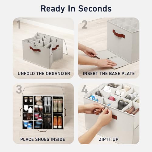 Ornavo Home Large Shoe Storage Organizer Bins 2 Pack, Foldable Linen - Image 7