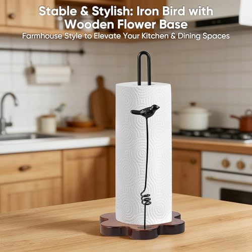 Wood Paper Towel Holder Countertop, Flower Shaped Wood Base - Image 2