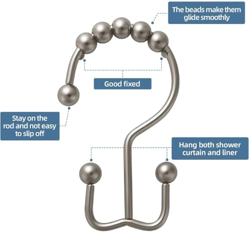 J&V TEXTILES Shower Curtain Hooks Rings, Rust Resistant Metal Double Glide - Image 2