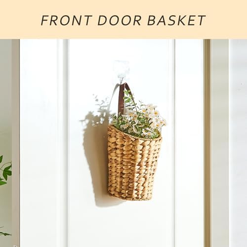 Handwoven Water Hyacinth Boho Front Door Basket - Image 6
