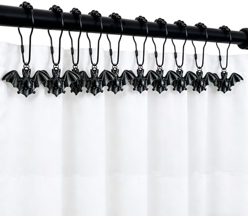 Bat Shower Curtain Hooks, Gothic Black Vampire Bats Bathroom Decor - Image 4