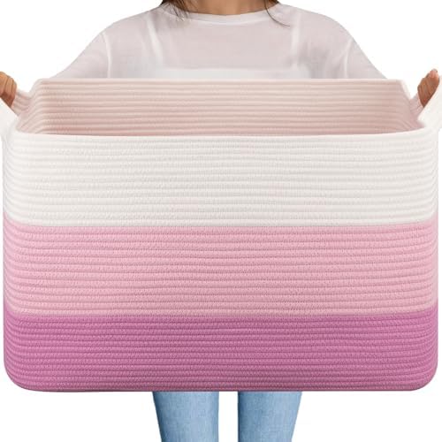 OIAHOMY Extra Large Blanket Basket, 95L Cotton Rope Woven Laundry Basket by MasterofSpaceOptimization