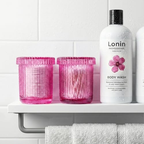 Bright Pink Thick Glass Bathroom Qtip Holder, 2 Pack - Image 2