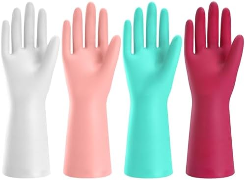 KAQ Rubber Cleaning Gloves for Dishwashing: 4 Pairs Colorful Reusable Kitchen by KAQ