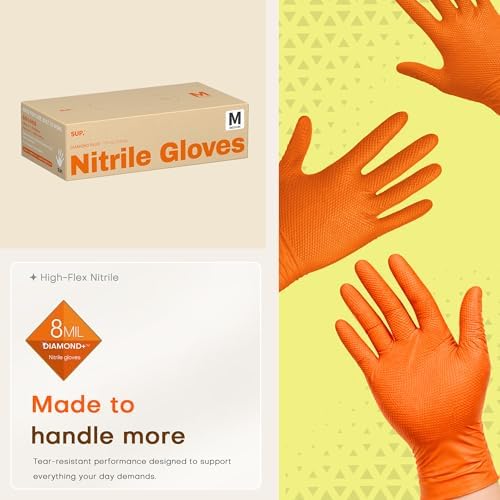 SUPER+ HEAVY DUTY Nitrile Gloves 8 Mil Diamond Texture Disposable Chemical - Image 4