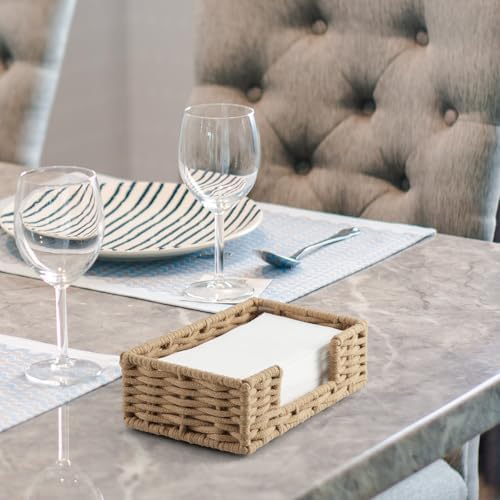 Napkin Holder for Bathroom, Woven Wicker Cotton Rope Guest Towel Holder Tray - Image 5