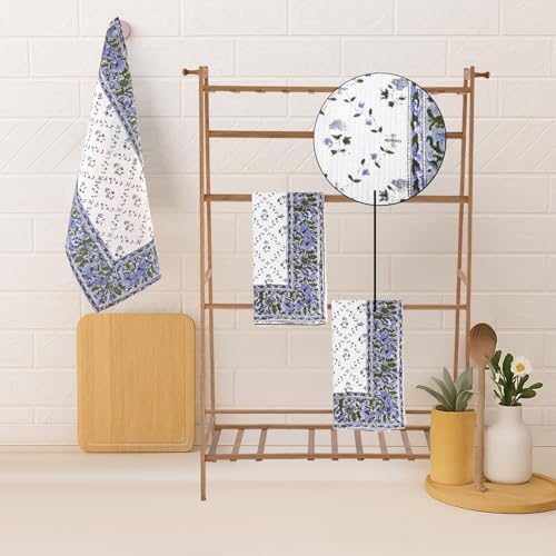 Ridhi Powder Blue Hand Block Print 100% Cotton Kitchen Towels, 16x28 Inch - Image 3