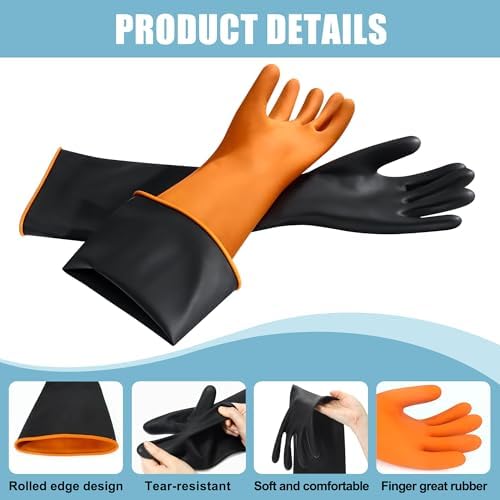 22" Chemical Resistant Gloves, Reusable Heavy Duty Long Rubber Glove, - Image 3