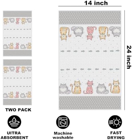 Jztco 2 Pcs Cute Cat Kitchen Towels, Cat Gifts Reusable Hand Towels - Image 2