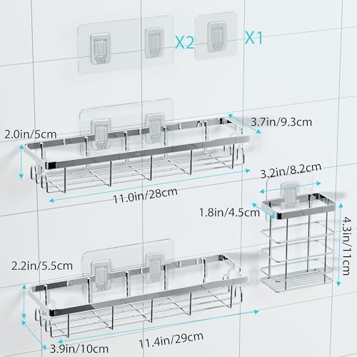 Shower Caddy Organizer with Hooks, Self Adhesive Bathroom Shelves, Shower - Image 2