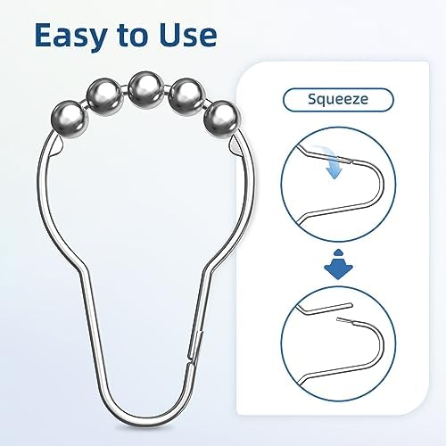 Titanker Shower Curtain Hooks Rings, Rust-Resistant Metal Shower Curtain Hooks - Image 2