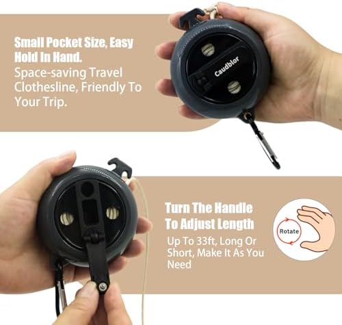 Portable Travel Clothesline Cord, Caudblor Adjustable 33ft Camping Clothes line - Image 3
