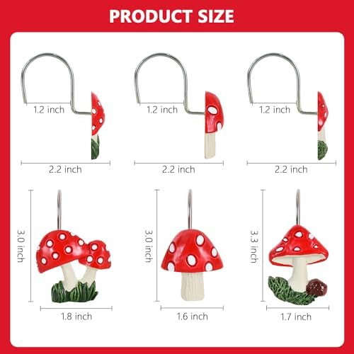 12-Piece Mushroom Shower Curtain Hooks - Image 3
