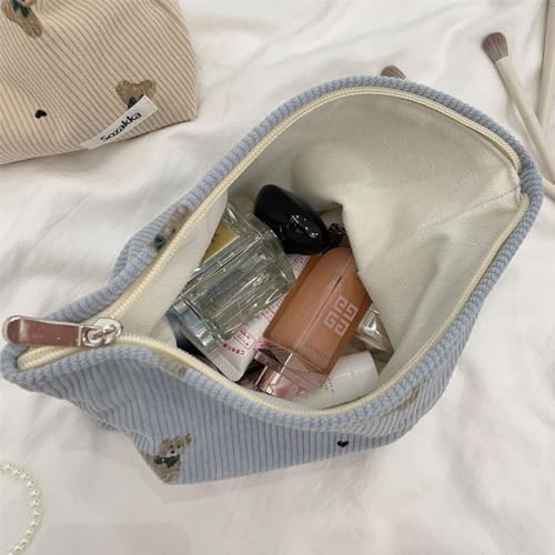 SxoSyo Corduroy Makeup Bags, Bear Cosmetic Pouch Large Purse - Image 6