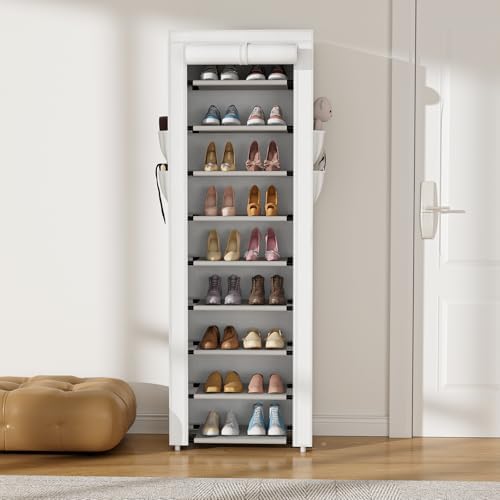 VILICK Shoe Rack with Cover Narrow Shoe Rack Organizer with 4 Side Pockets 10 - Image 2