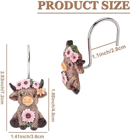 Highland Cow Shower Curtain Hooks 12pcs Resin Decorative Shower Curtain Hooks - Image 2