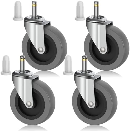 4 Inch Swivel Stem Casters 7/16-Inch Stem Diameter Rubber Wheels by EUOKOK