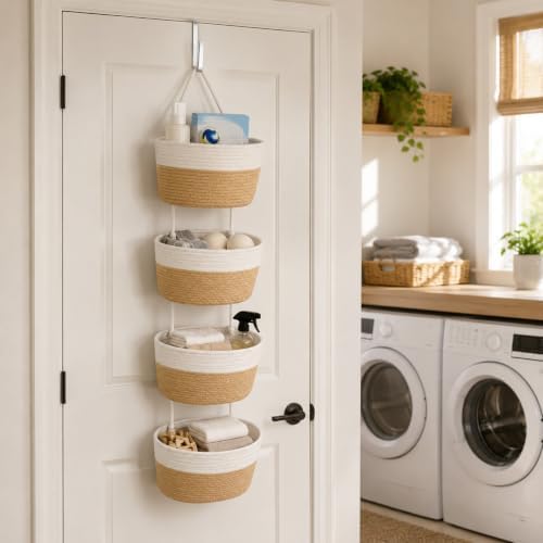 Klmnop 4-Tier Over The Door Hanging Baskets, Wall Mounted Cotton Basket - Image 5