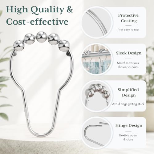 Bathway Shower Curtain Rings, Shower Curtain Hooks Chrome Shower Rings - Image 2