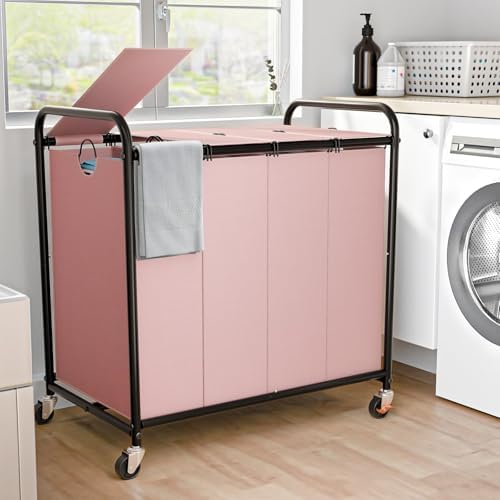 Laundry Sorter 4 Sections 48 Gal, Rolling Laundry Basket by OLLDIDE
